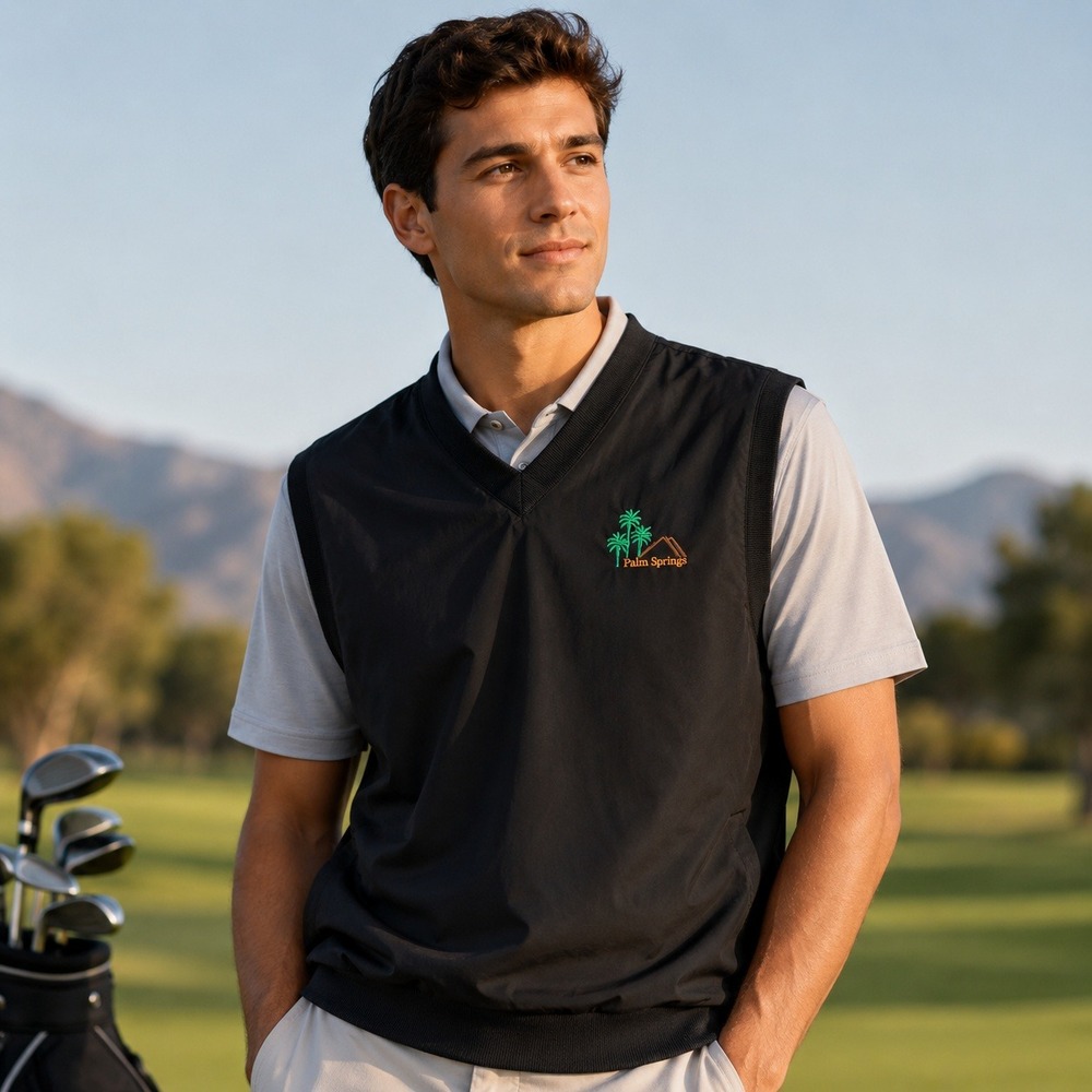 Tri-Mountain Mens Palm Springs Windbreaker Vest Black V-Neck Golf Pullover Small